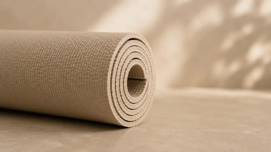 Zusammengerollte Yogamatte im warmen Licht